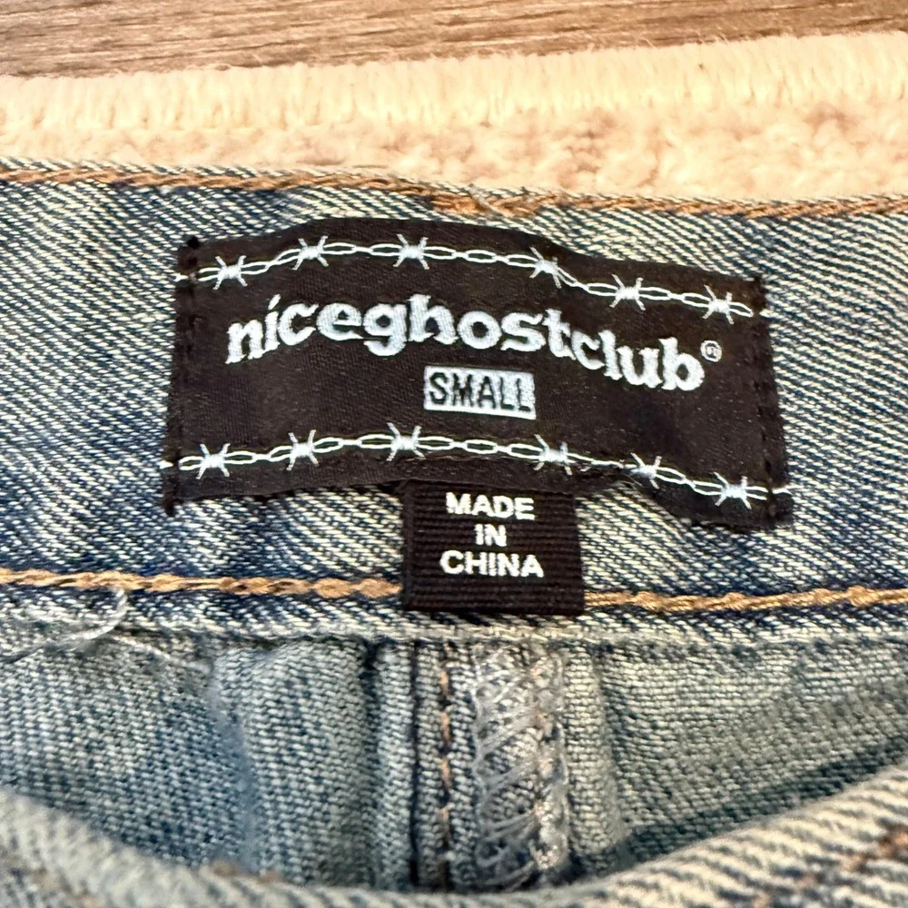 Aland Nice Ghost Club Big Wide Washed Emblem Jeans‎ Blue Baggy Wide Leg Small - Picture 4 of 6
